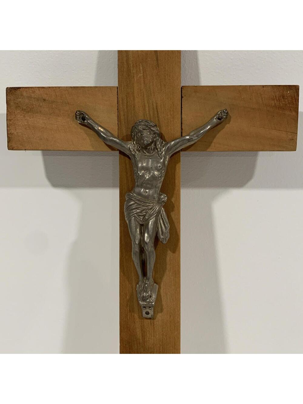 Vintage 18” Wooden Crucifix INRI Wall Cross Metal Jesus Christ Decor